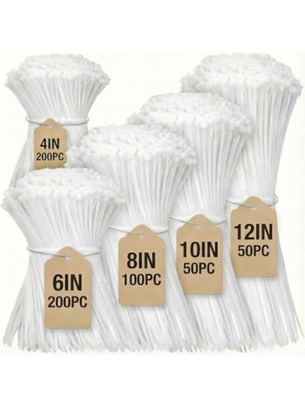 Cable Zip Ties Assorted Nylon Self Locking Wire Ties White 600 Pack Heavy Duty